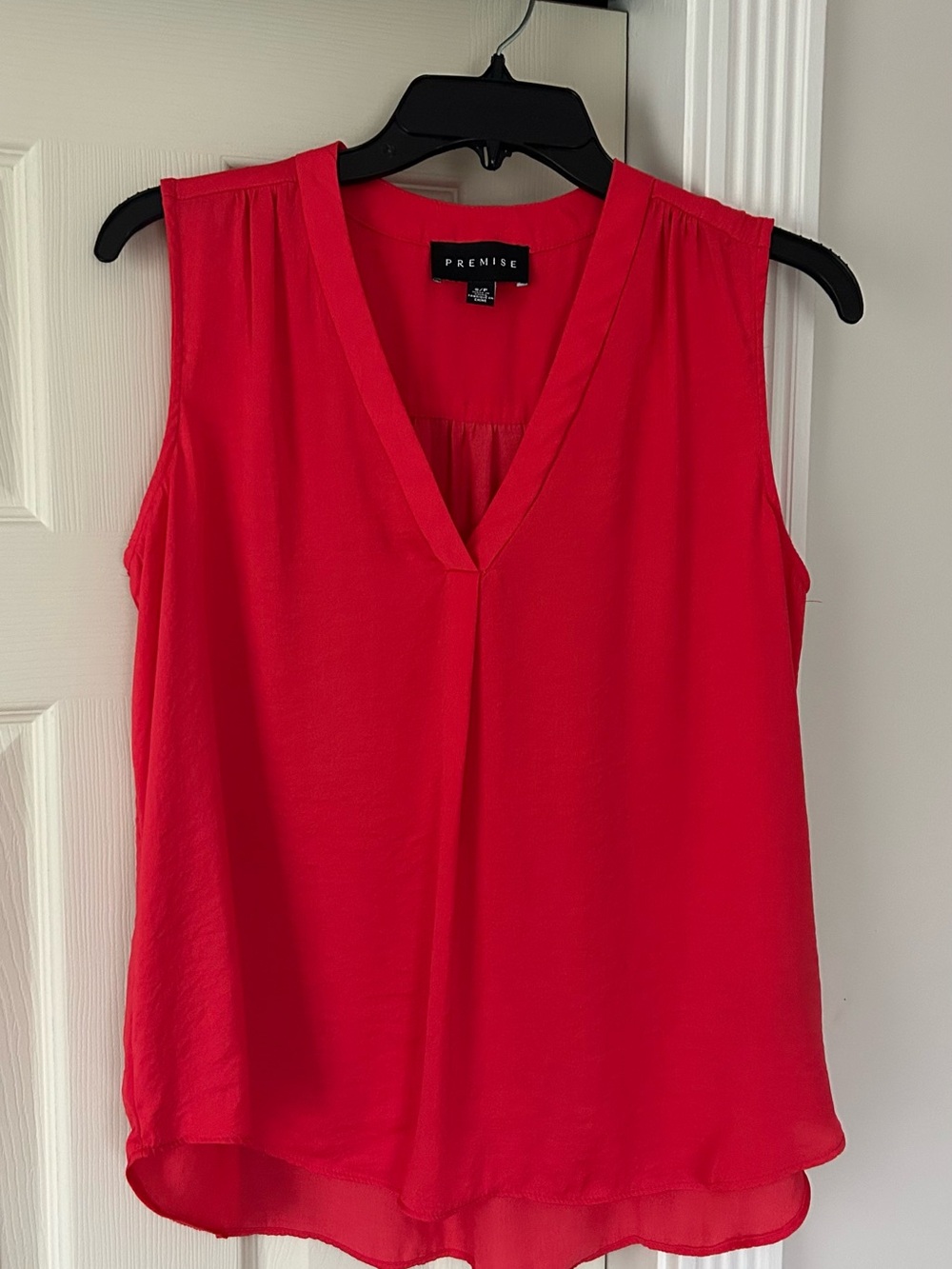 Premise Sleeveless V-Neck Polyester Top in Beautiful Coral Color size S